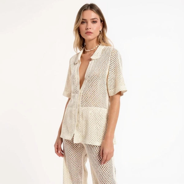 Camisa y pantalón tipo crochet estilo mediterráneo