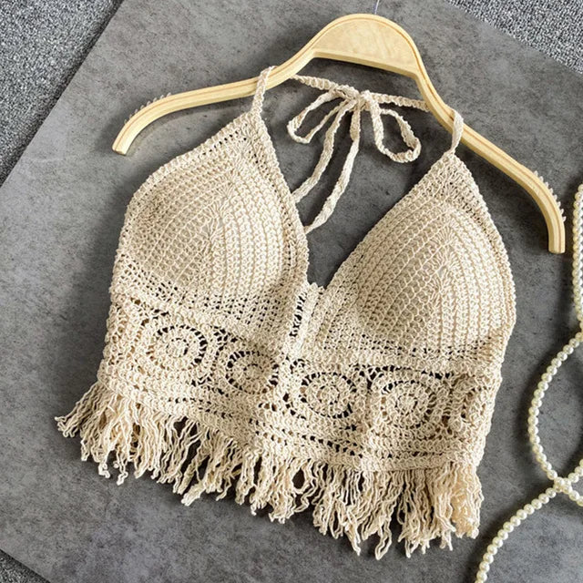 Top crochet boho con flecos