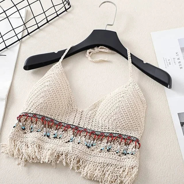 Top crochet boho con flecos