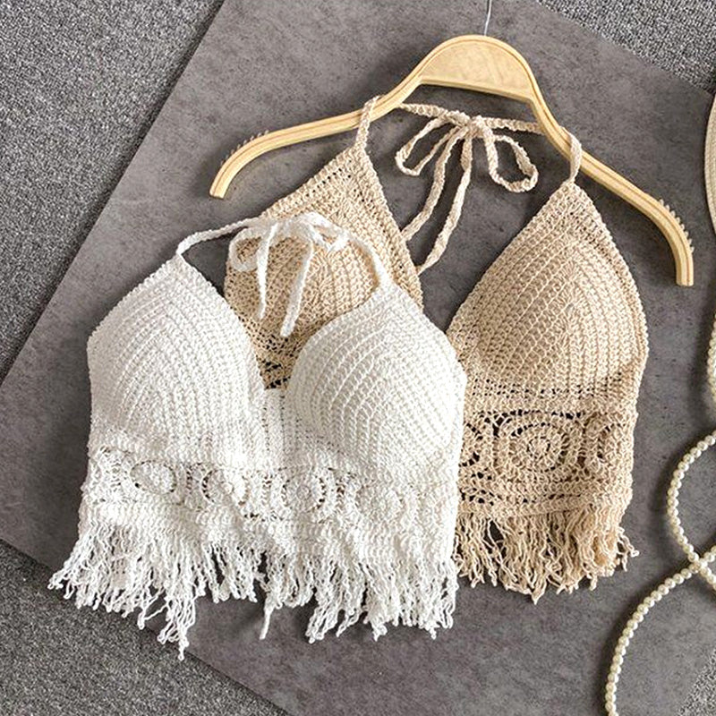 Top crochet boho con flecos