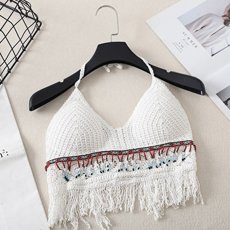Top crochet boho con flecos