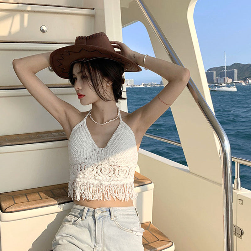 Top crochet boho con flecos