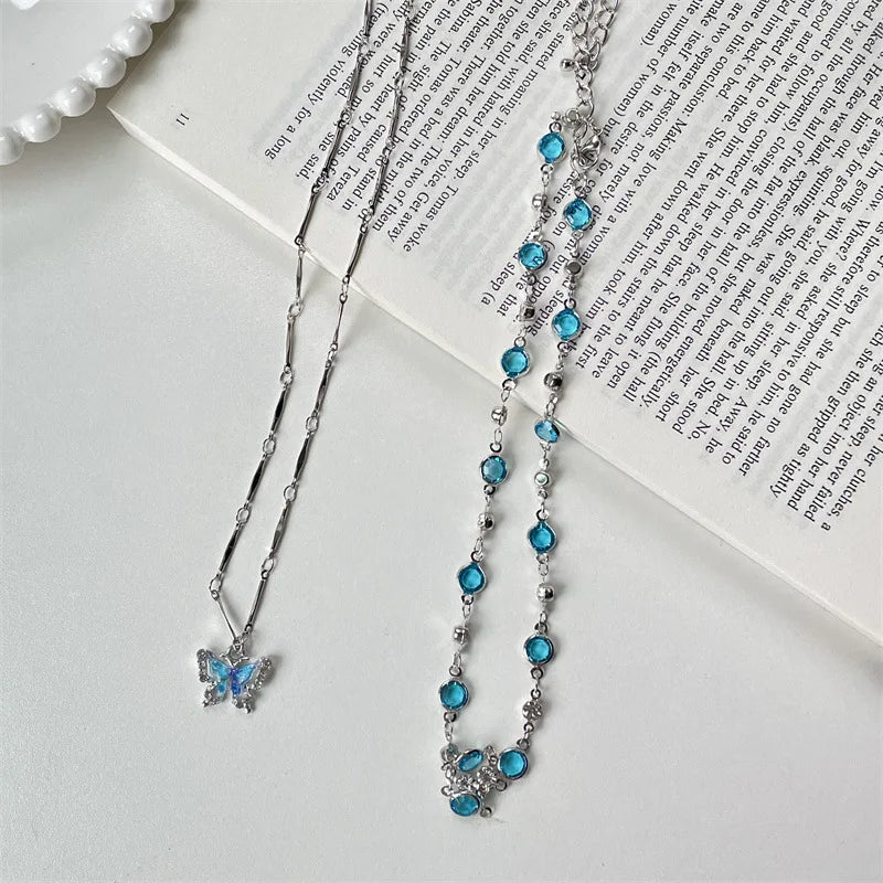 Collar azul cristal doble cadena romántica