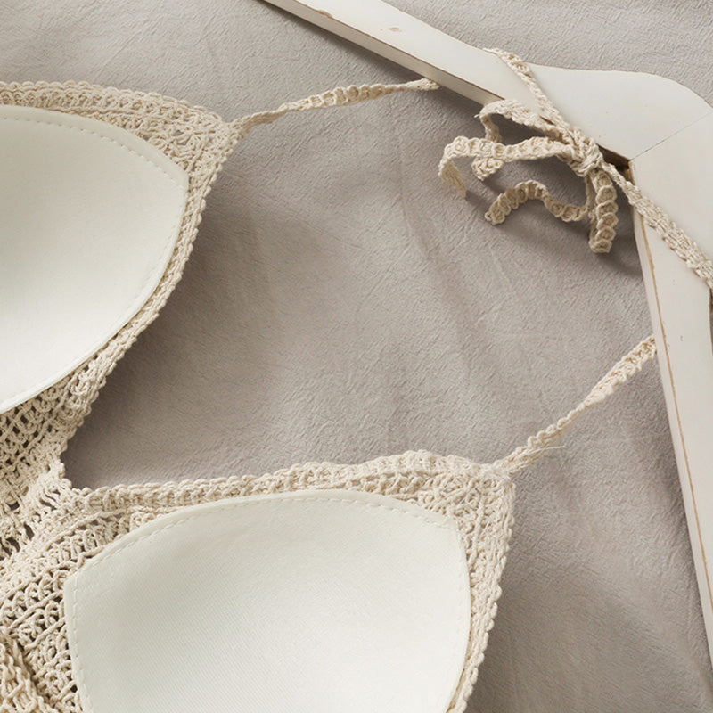Top crochet con flecos estilo boho ajustable al cuello y espalda