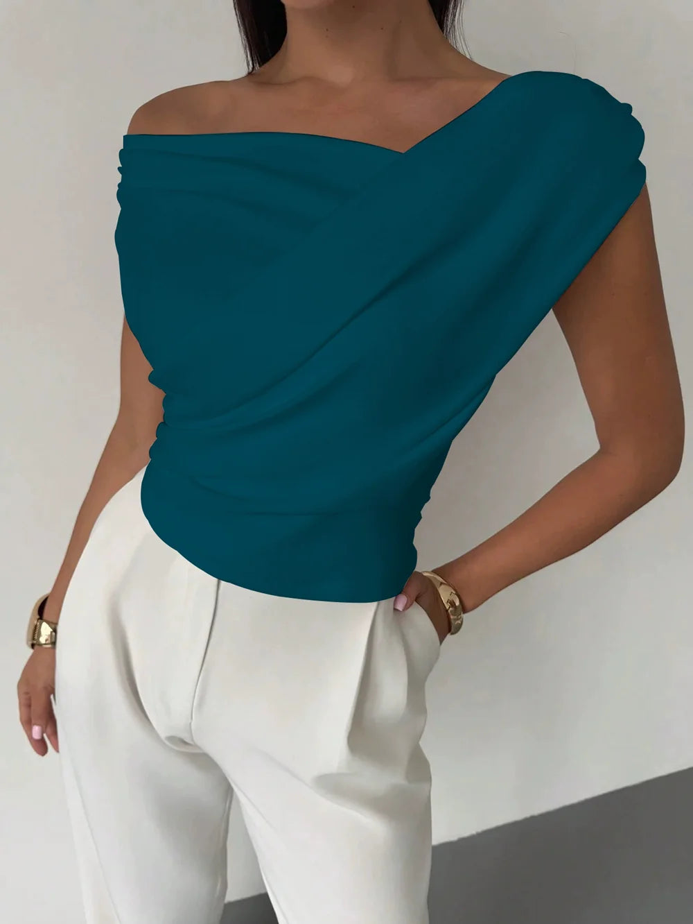 Ivory Draped Crossover Top | Maeve