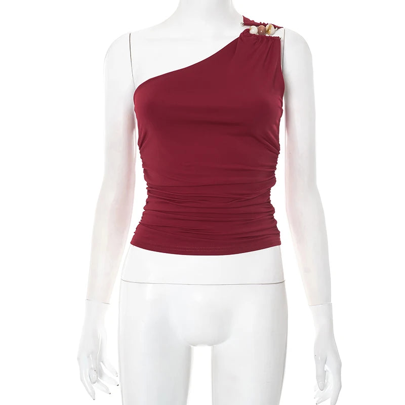 Beaded Shoulder Mocha Top | Maeve
