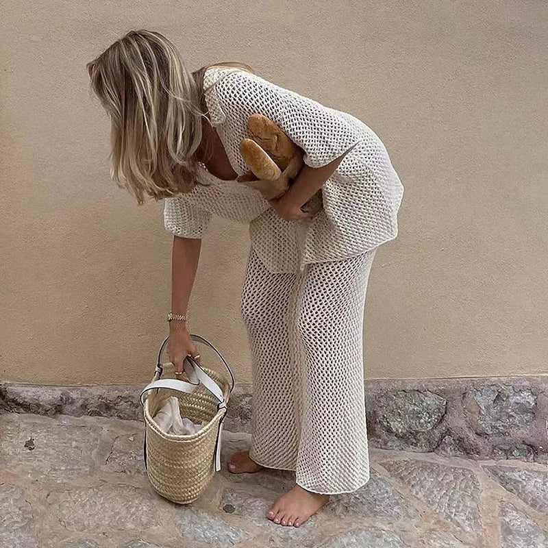 Camisa y pantalón tipo crochet estilo mediterráneo