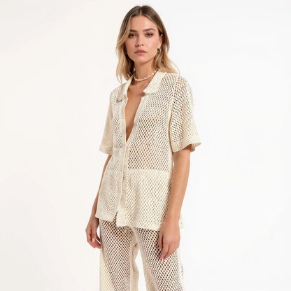 Camisa y pantalón tipo crochet estilo mediterráneo
