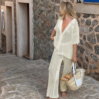 Camisa y pantalón tipo crochet estilo mediterráneo