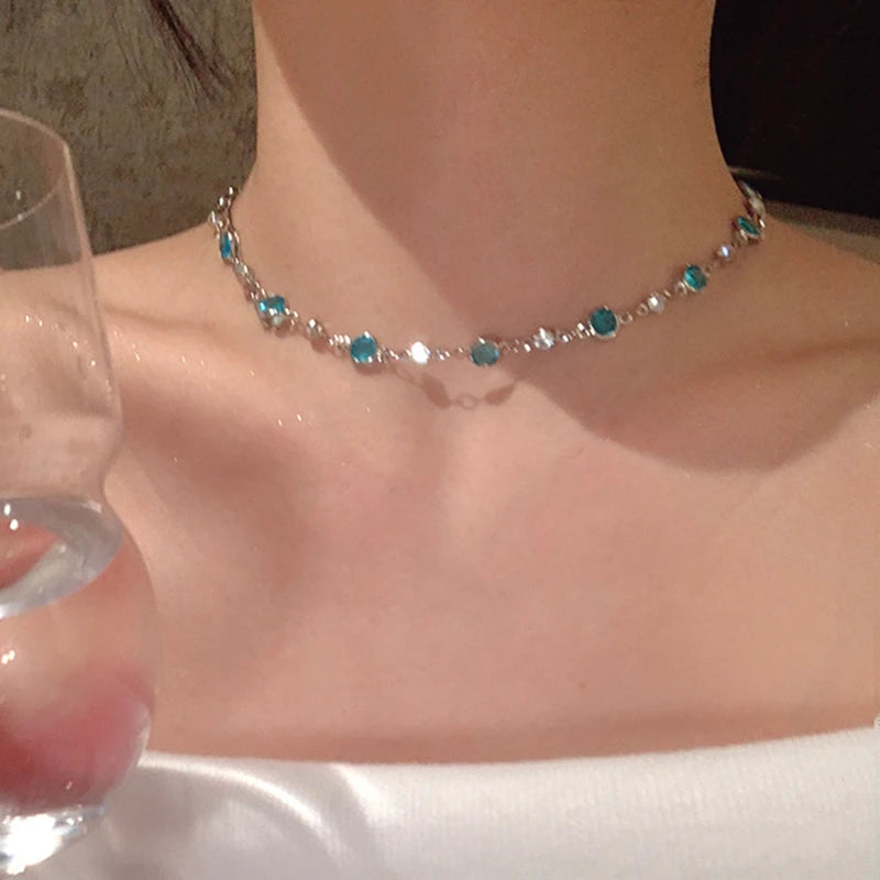 Collar azul cristal doble cadena romántica