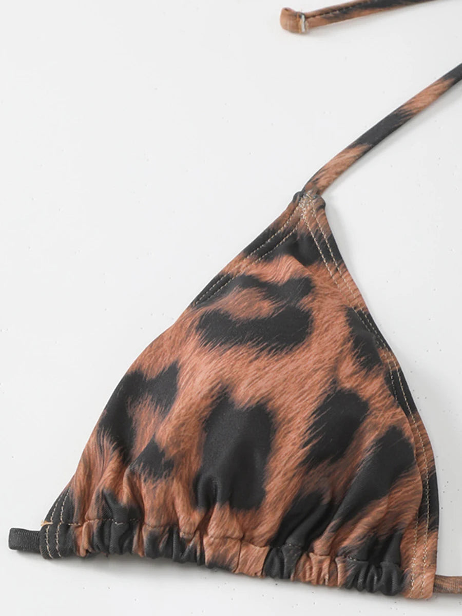 Set de bikini y vestido leopardo de 3 piezas
