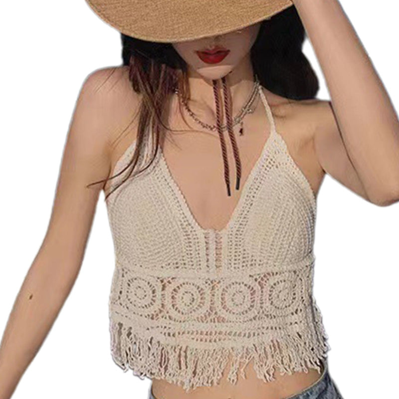 Top crochet boho con flecos