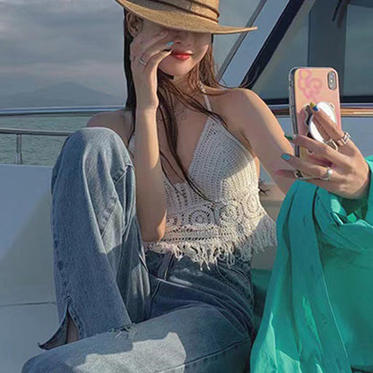Top crochet boho con flecos