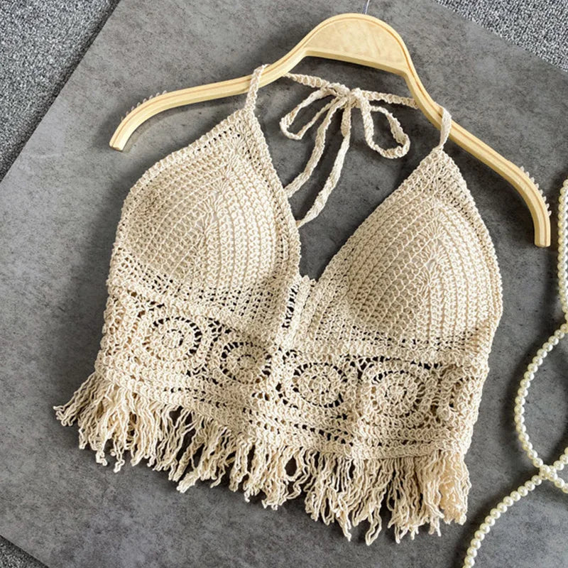 Top crochet boho con flecos