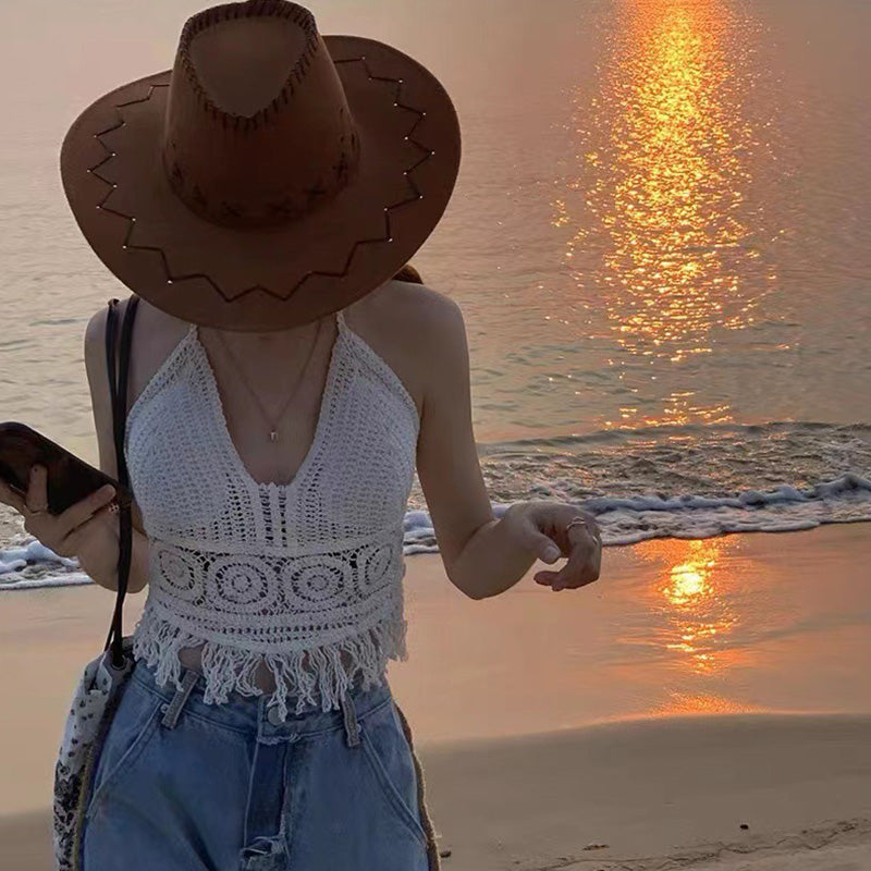 Top crochet boho con flecos
