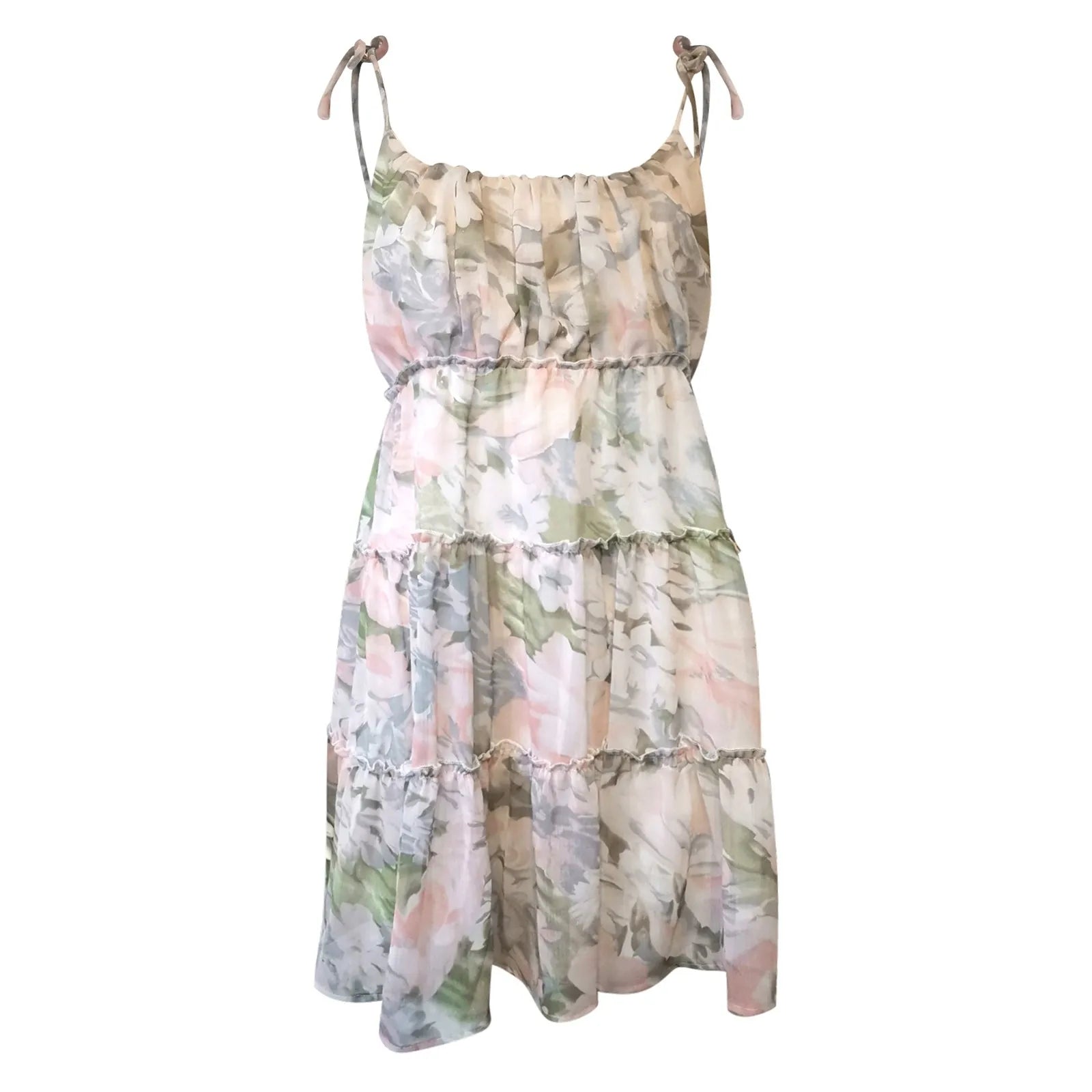 Vestido mini floral con tirantes finos y volantes