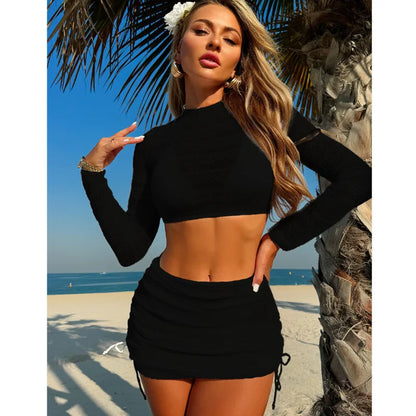 Conjunto playero de bikini con top y falda fruncida