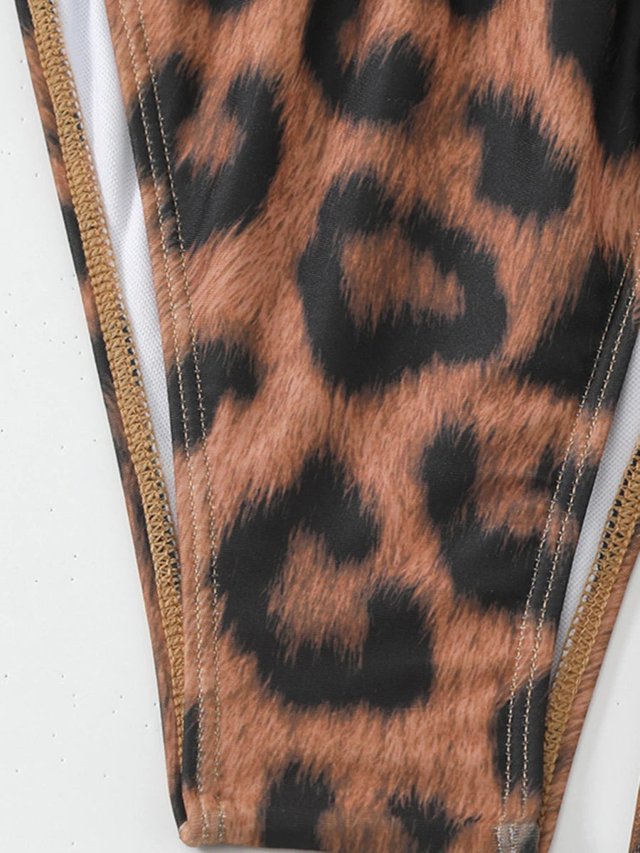 Set de bikini y vestido leopardo de 3 piezas