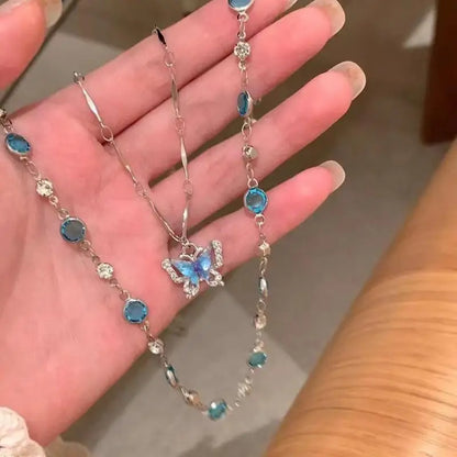 Collar azul cristal doble cadena romántica
