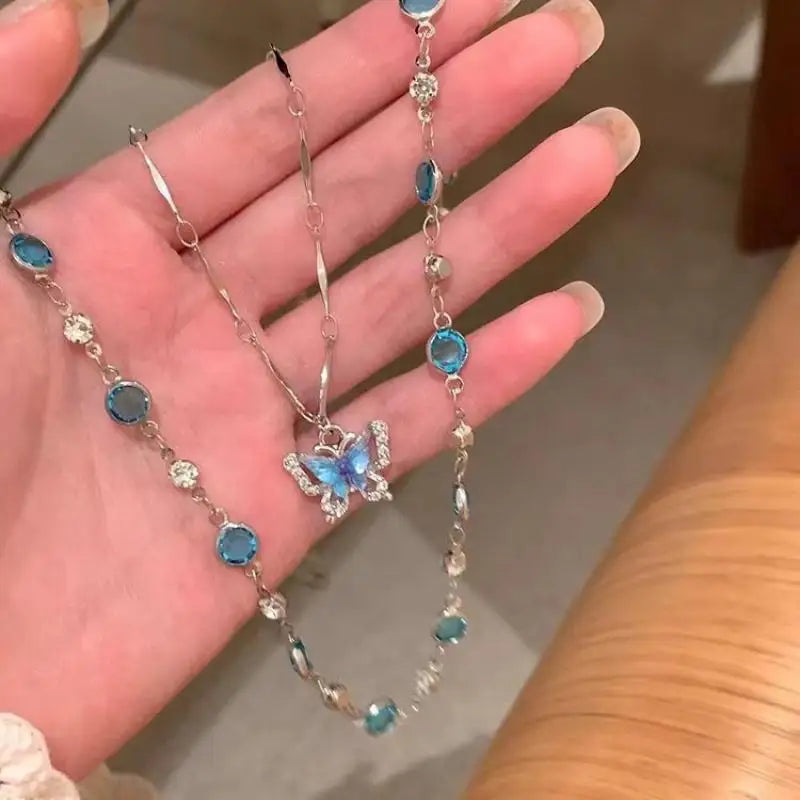 Collar azul cristal doble cadena romántica
