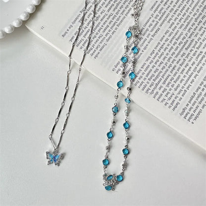 Collar azul cristal doble cadena romántica