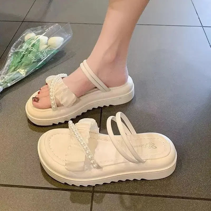 Sandalias con perlas y suela gruesa