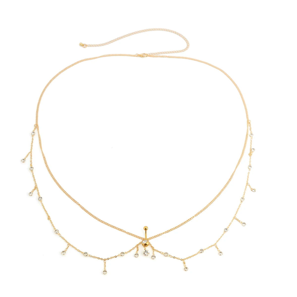 Cadena de cintura dorada con dijes brillantes