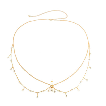 Cadena de cintura dorada con dijes brillantes