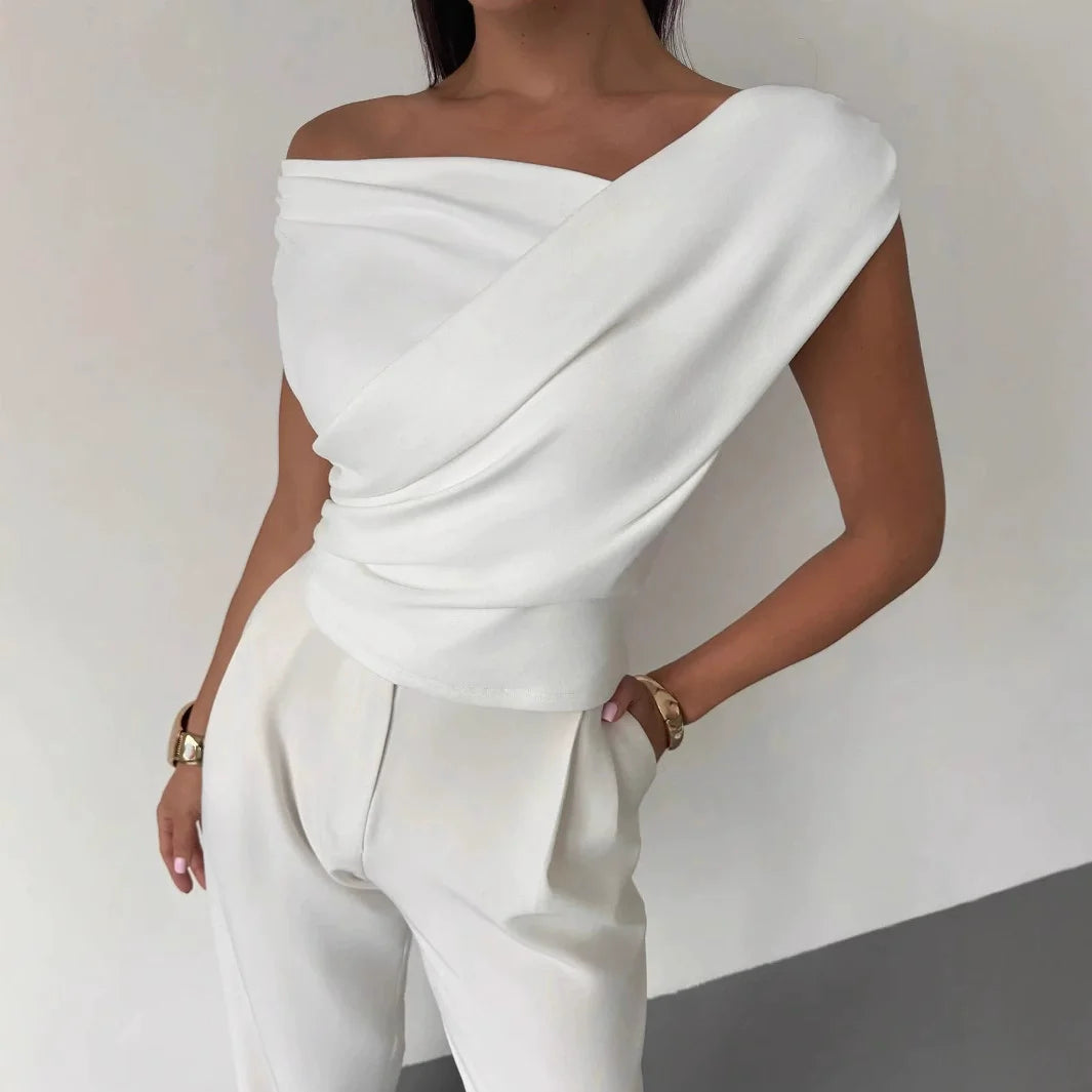 Ivory Draped Crossover Top | Maeve