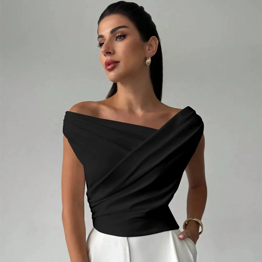 Ivory Draped Crossover Top | Maeve