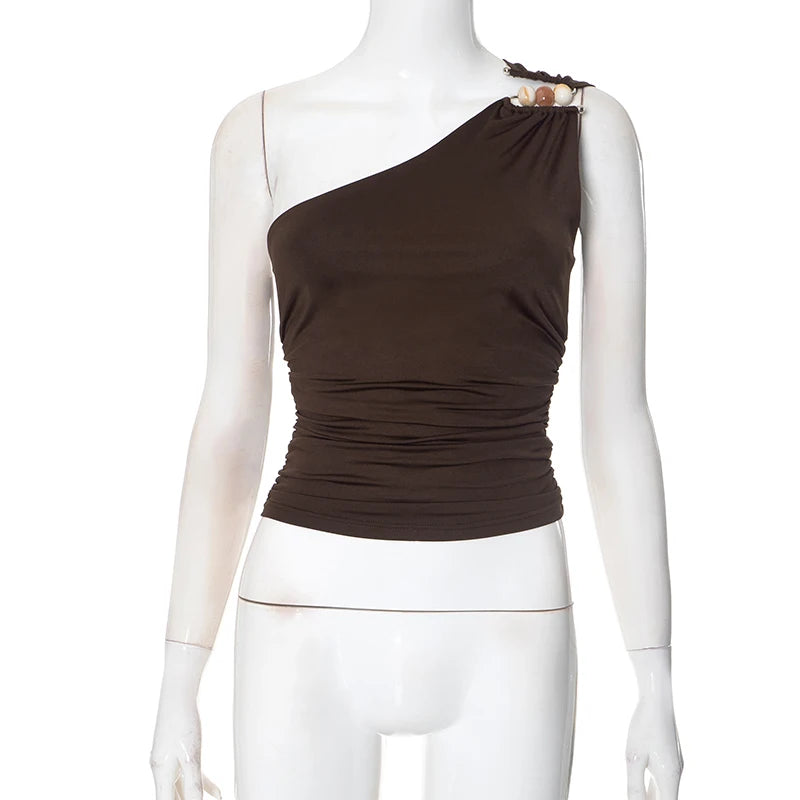 Beaded Shoulder Mocha Top | Maeve